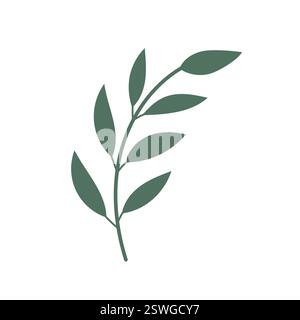 Abstrakter Baumzweig mit Blättern, Palmblatt. Trendiger Baumzweig isoliert auf weißem Hintergrund. Vektorsymbol. Flaches Design. Grafikdruck. Handgezeichnetes Blatt Stock Vektor