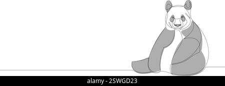 Durchgehende einzeilige Zeichnung eines Pandabären sitzend. Minimalistisches Tierdesign. Vektorillustration für horizontales Banner Stock Vektor