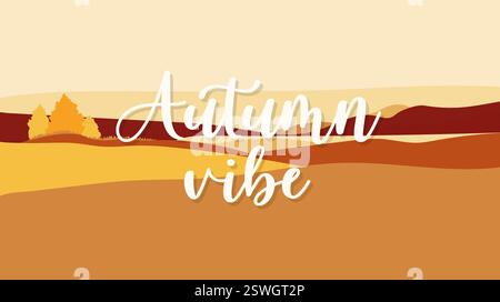 Herbststimmung, minimalistische herbstorange Landschaft mit Hügeln und Bäumen. . Vektorabbildung Stock Vektor