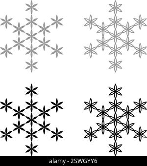 Blume des Lebens Heilige Geometrie Set Symbol Grau Schwarz Farbe Vektor Illustration Bild einfache Vollfüllung Kontur Linie dünn flach Stil Stock Vektor