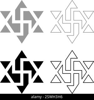 Raelismussymbol David Stern der Galaxie Raeliteli Set Icon grau schwarz Farbe Vektor Illustration Bild einfache Vollfüllung Kontur Linie dünn Stock Vektor