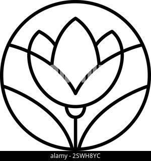 Logooptik mit rundem Blumenmuster. Symbol für die Pflanze im kreisförmigen linearen Stil. Abstrakte Vektor-Abzeichen für Design von natürlichen Produkten, Blumengeschäft Stock Vektor