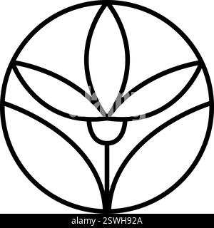 Einfache, runde Blumenlogos. Symbol für die Emblem-Pflanze im kreisförmigen linearen Stil. Abstrakte Vektor-Abzeichen für Design von natürlichen Produkten, Blumengeschäft Stock Vektor