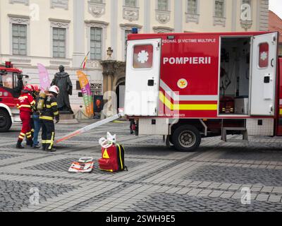 Notfallmaßnahmen der Feuerwehr in Sibiu Stockfoto