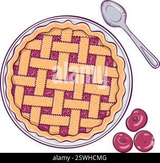 Obstkuchen mit Kirschen und Löffelfarbe Stock Vektor