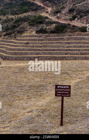 Malerische Moray Terrassen in Maras ein archäologischer Schatz Perus, eingebettet in die majestätischen Anden Stockfoto