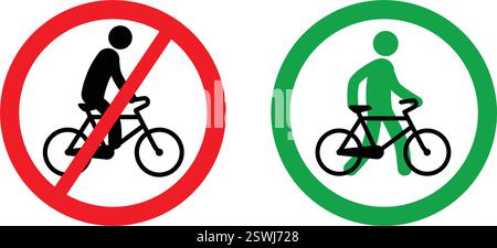 Klassisch verboten kein Fahrrad Fahrrad erlaubt Demontage Schild Symbolsatz von 2 einfachen Vektoren auf transparentem Hintergrund Stock Vektor