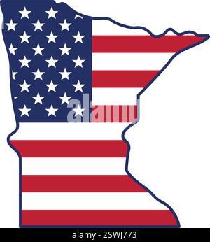 minnesota MN State Shape Map Umriss vereinfacht mit us-amerikanischem Flaggenvektor isoliert auf transparentem Hintergrund Stock Vektor