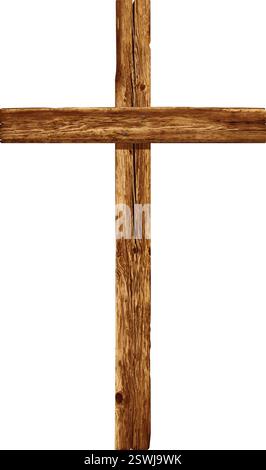 Klassisches rustikales Holz echte christliche Kreuz Kruzifix Vektor isoliert auf transparentem Hintergrund Stock Vektor