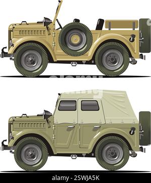 Cartoon 4x4 Offroad-Autos isoliert auf weißem Hintergrund. Verfügbares EPS-10-Vektorformat, das durch Gruppen und Ebenen getrennt ist, um eine einfache Bearbeitung zu ermöglichen Stock Vektor
