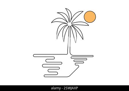 Palme durchgehende einzeilige Kunst und isolierte Umrissvektorillustration Stock Vektor
