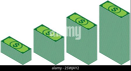 Verschiedene einfache Stapel Stapel Stapel von Bargeld Bankwährung Geld Dollar Noten 3D isometrische Icon Vektor auf transparenten Hintergrund gesetzt Stock Vektor