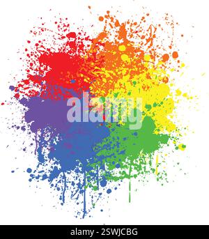 Detaillierte grungy Tinte oder Farbe Splatter Element Maultiple Farben Bunte Regenbogenvektor isoliert auf transparentem Hintergrund Stock Vektor