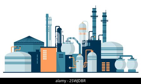 Biomassekraftwerk. Erzeugung von Strom oder Wärme durch Biokraftstofffabriken. Stock Vektor