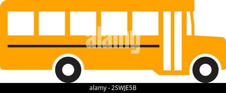 Einfache klassische gelbe Schule Schüler Passagier Bus Symbol Seitenansicht Silhouette Vektor Illustration isoliert auf transparentem Hintergrund Stock Vektor