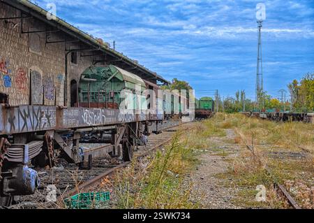 Zeitlose Gleise im Bahnhof von Aranjuez: Forgotten Freight Yard Stockfoto