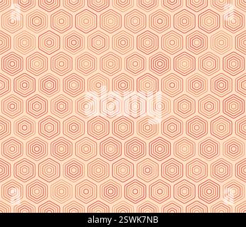 Gekachelter sechseckiger Hintergrund. Abgerundete, gestapelte Hexagon-Mosaikzellen. Rote Farbtöne. Sechseckige Formen. Tileable-Muster. Nahtlose Vektordarstellung. Stock Vektor