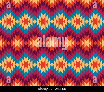Geometrisches Streifenmuster im Südwesten des Navajo. Farbenfrohe aztekische geometrische Form nahtloses Muster im rustikalen Bohemian-Stil. Ethnische Südwestpatte Stock Vektor