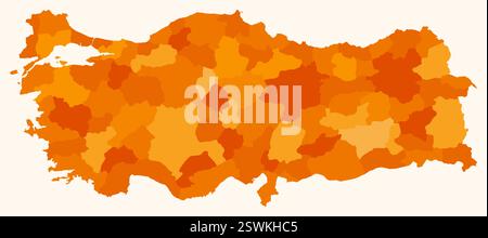 Karte der Türkei mit Regionen. Nur eine einfache Ländergrenzkarte mit regionaler Aufteilung. Orangefarbene Farbpalette. Stock Vektor