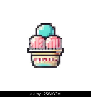 Eiscreme-Logo drei Kugeln in einer Waffelschale. Dessert Eis Vektor. Retro-Pixel-Stil für Spiele, Videos, Websites Eis. 8-Bit-Stil. Stock Vektor