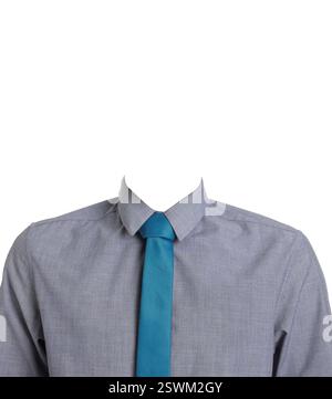 Passfoto, Personalausweis oder anderes Dokumentfoto. Formelles Outfit ohne Gesicht zum Ersatz isoliert auf weiß Stockfoto