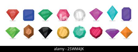 Vector Simple Minimalistische Edelsteinsymbole. Diamant, Kristall, Strass Nahaufnahme Isoliert. Jewerly-Konzept. Designvorlage für Edelsteine, Edelstein Stock Vektor