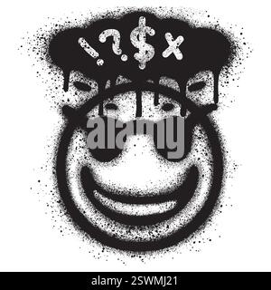 Graffiti Emoticon cooles lächelndes Gesicht mit Sonnenbrille isoliert mit weißem Hintergrund mit Sprechblase. Stock Vektor