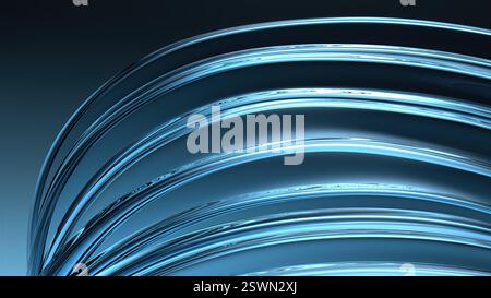 Blaues Glas gewellte Platte luxuriöse Kurve gezeichnet durch dunkle Hintergrundkurve elegante und moderne 3D-Wiedergabe abstrakter Hintergrund hochwertige 3D-Illustration Stockfoto