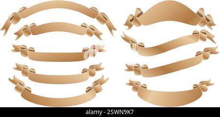 Set aus goldenen Bändern mit neun Modellen für Decks, Collagen, Szenendesigns, Benutzeroberfläche, Branding- oder Identitätskampagnen, Schreibwarendrucke Stock Vektor