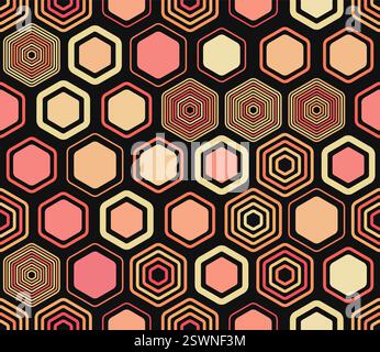 Mosaik-Sechseck-Formen Hintergrund. Geometrische Formen in unterschiedlichem Stil und Farbe. Große Sechskantformen. Tileable-Muster. Nahtloser Hintergrund. Stock Vektor
