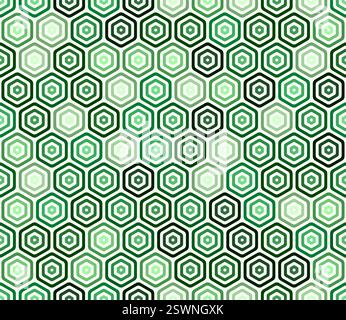 Abstrakte Mosaikformen geometrischer Hintergrund. Farbverläufe für grüne Farbtöne. Fettgedruckte, abgerundete, gestapelte Hexagon-Zellen. Sechseckige Formen. Nahtloses Muster. Stock Vektor