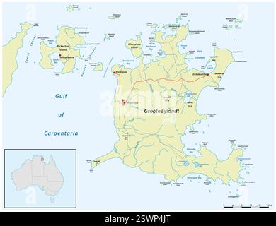 Karte von Groote Eylandt im Golf von Carpentaria, Australien Stockfoto