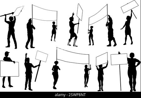Silhouette Demonstranten März Streik Rallye-Streikposten Stock Vektor