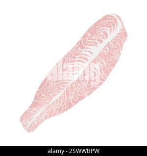 Kabeljau-Verrundung. Rohes Weißfischsteak, gesunde Bio-Meeresfrüchte-Zutaten für das Restaurantmenü, frische Makrele Pangasius Gourmet-Mahlzeit im Cartoon-Stil. Vektor Stock Vektor