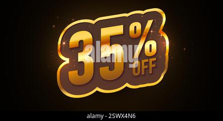 Goldenes Label in Fettschrift mit Texttext 35 Prozent Rabatt. Mega Sale. Vektorabbildung. Stock Vektor
