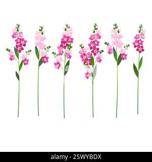 Set mit Vintsge Frühlingsblumen-Elementen. Eine Sammlung rosafarbener "Forget Me Not Flowers". Vektor-Illustration für Hochzeitseinladung. Stock Vektor