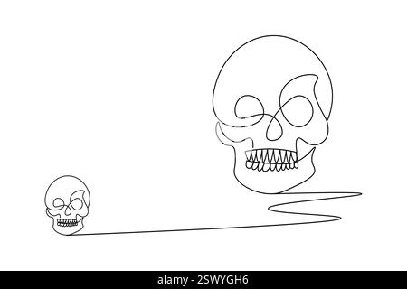 Menschlicher Schädel durchgehende einzeilige Zeichnung und minimalistischer Stil isolieren Umrissvektor-Illustration Stock Vektor