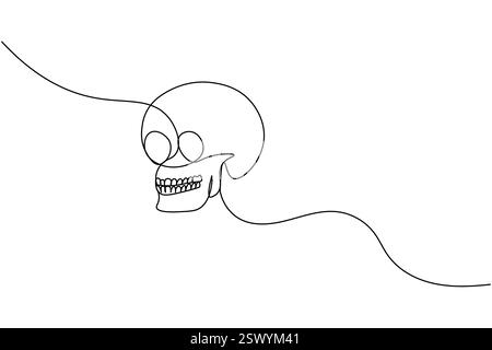 Menschlicher Schädel durchgehende einzeilige Zeichnung und minimalistischer Stil isolieren Umrissvektor-Illustration Stock Vektor