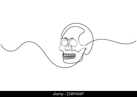 Menschlicher Schädel durchgehende einzeilige Zeichnung und minimalistischer Stil isolieren Umrissvektor-Illustration Stock Vektor