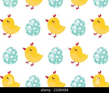 Hühner und ostereier. Vektormuster im Cartoon-Stil. Stock Vektor