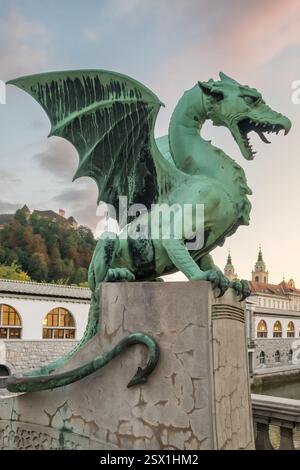 Ljubljana Drachenbrücke, Symbol von Ljubljana, Hauptstadt Sloweniens Stockfoto