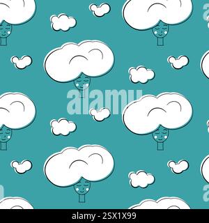 Nahtloses Muster skurriler Wolkenflächen auf türkisfarbenem Hintergrund Stock Vektor