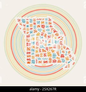 Poster „Missouri Round“. Typographische Darstellung des Staates. County Wortwolken von Missouri. Vintage-Design mit Kratzstruktur. Stock Vektor
