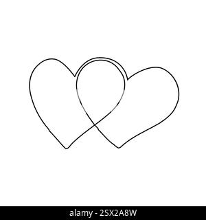 Handgezeichnete Umrisse überlappende Herzformen im minimalistischen Design. Einzeilige Elemente für Druck, Banner, Karte, Broschüre. Vektorabbildung Stock Vektor