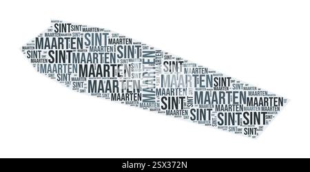 Sint Maarten Region Wortwolke. Ländliches Design. Farbige Abbildung von Sint Maarten. Bereichsnamen Collage Cloud. Vektorabbildung. Stock Vektor