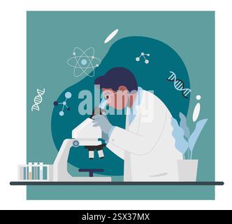 Apotheker im Mikroskop – Stock Illustration als EPS 10-Datei Stock Vektor