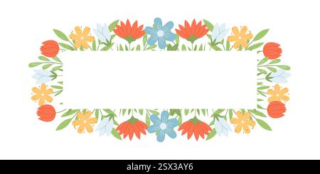 Quadratischer Rahmen auf floralem Hintergrund. Niedlicher Vektorhintergrund in flachem Stil für Social-Media-Posts, mobile Apps, Karten, Einladungen, Bannerdesign und Web Stock Vektor