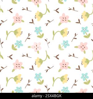 Teal Vintage Blumen nahtloses durchgehendes Blumenmuster, Tapete, Hintergrund, Heimtextildruck, nahtloses Muster, handgezeichnetes Muster. Stockfoto