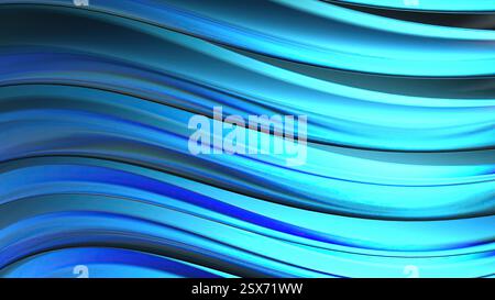 Luxus Glamor abstrakter Hintergrund der blauen lila Chrom Brechung Wasser-wie Kurven hohe Qualität 3D Illustration Stockfoto