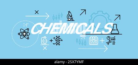Chemisch konzeptionell wissenschaftliche Experimentalwissenschaft Physikalische Chemie Biologie Labormikroskop Glaswaren Glasbecher Teströhrenausrüstung Formel Stock Vektor